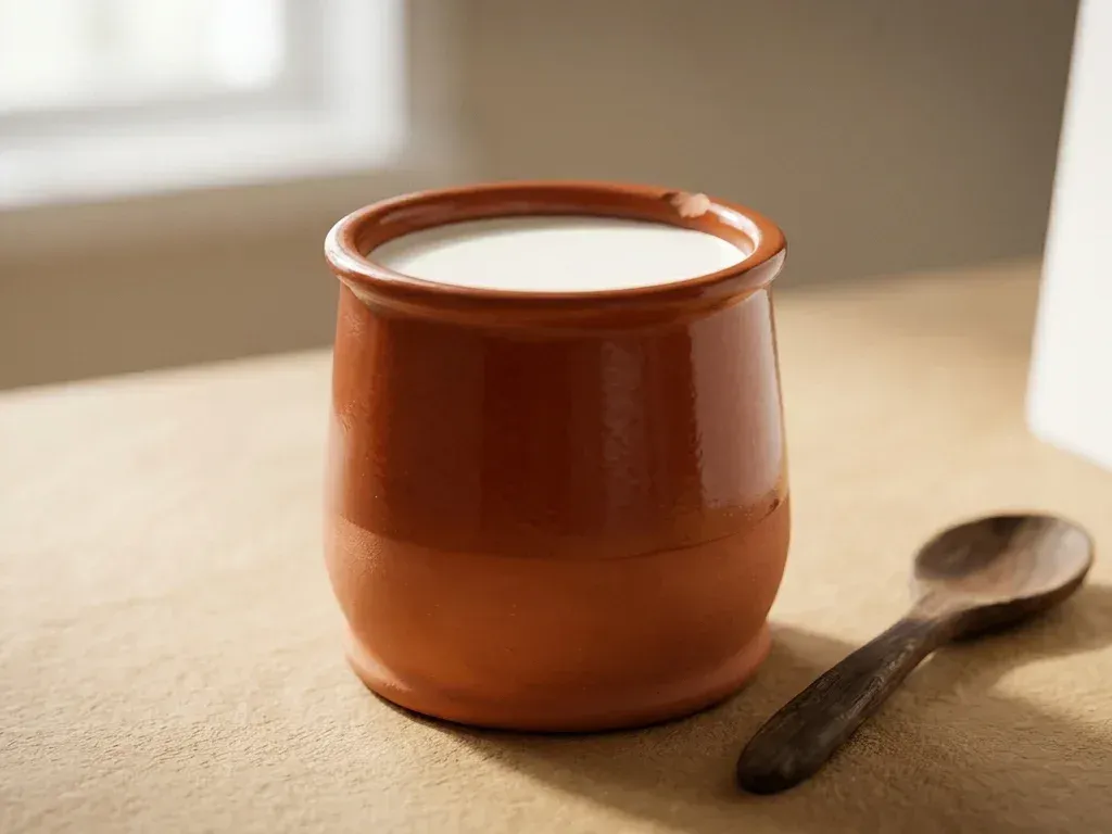 Ambrosía boliviana | Vaso de ambrosía boliviana con los grumos de leche cortada y la canela molida por encima