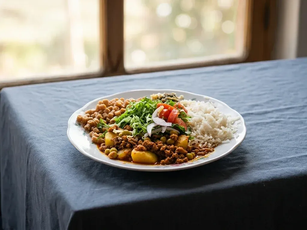 Saice tarijeño tradicional con fideo picado, papa cocida y sarza, el plato típico más famoso de Tarija, Bolivia.